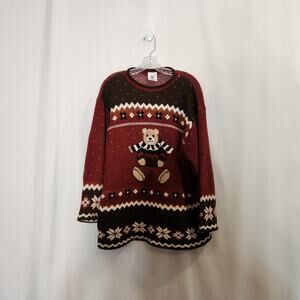 MAGGIE LAWRENCE VTG Red Multi Novelty Print Teddy Bear Snowflake Womens 22/24